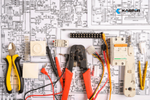 electrician blue print with tools